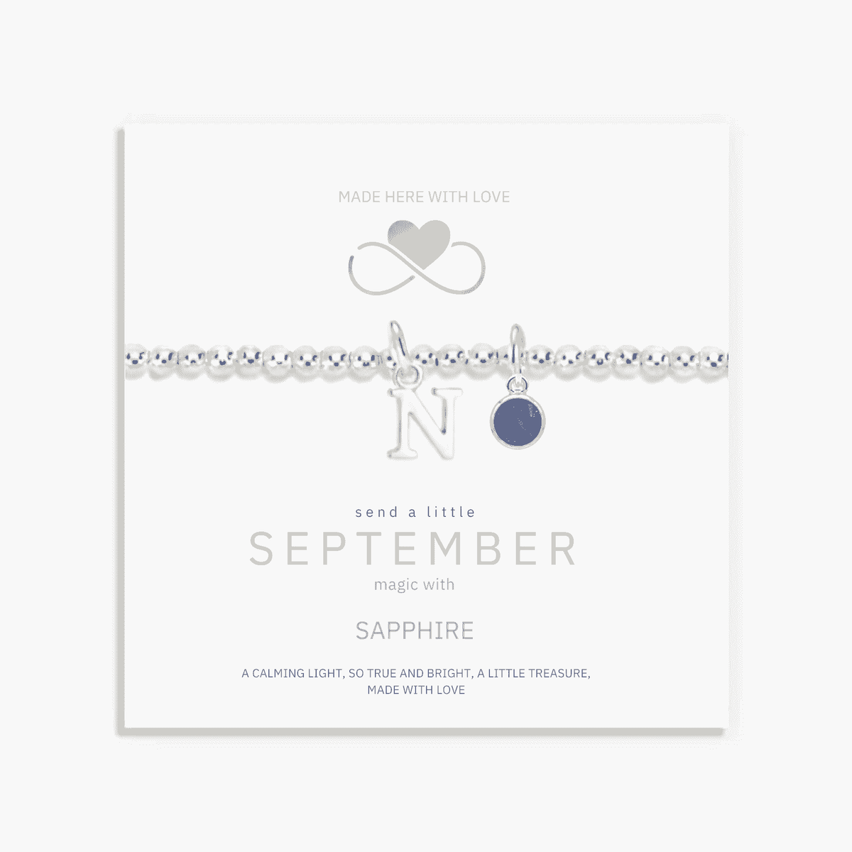 Initial & September Birthstone Bracelet | Personalised Stretch Bead Bracelet