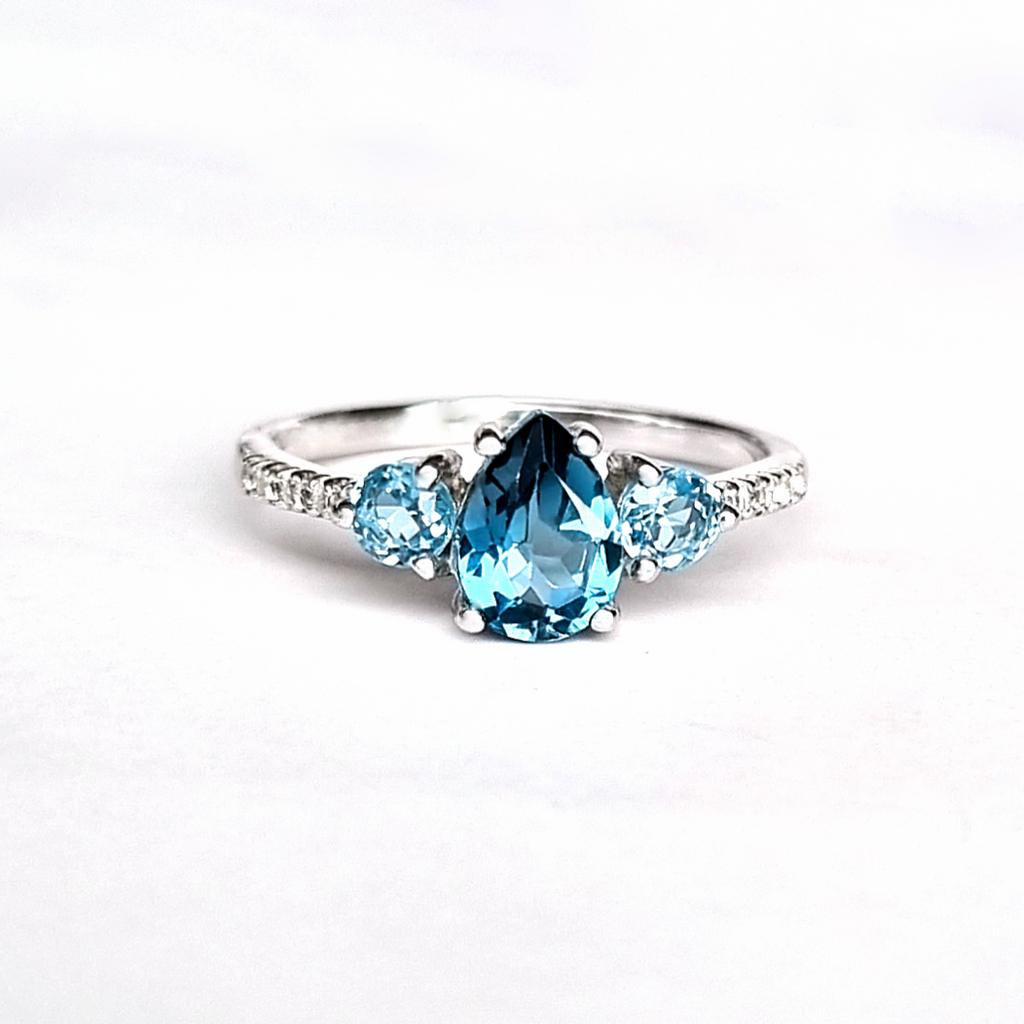 Bague en topaze London Blue et Swiss Blue en argent sterling
