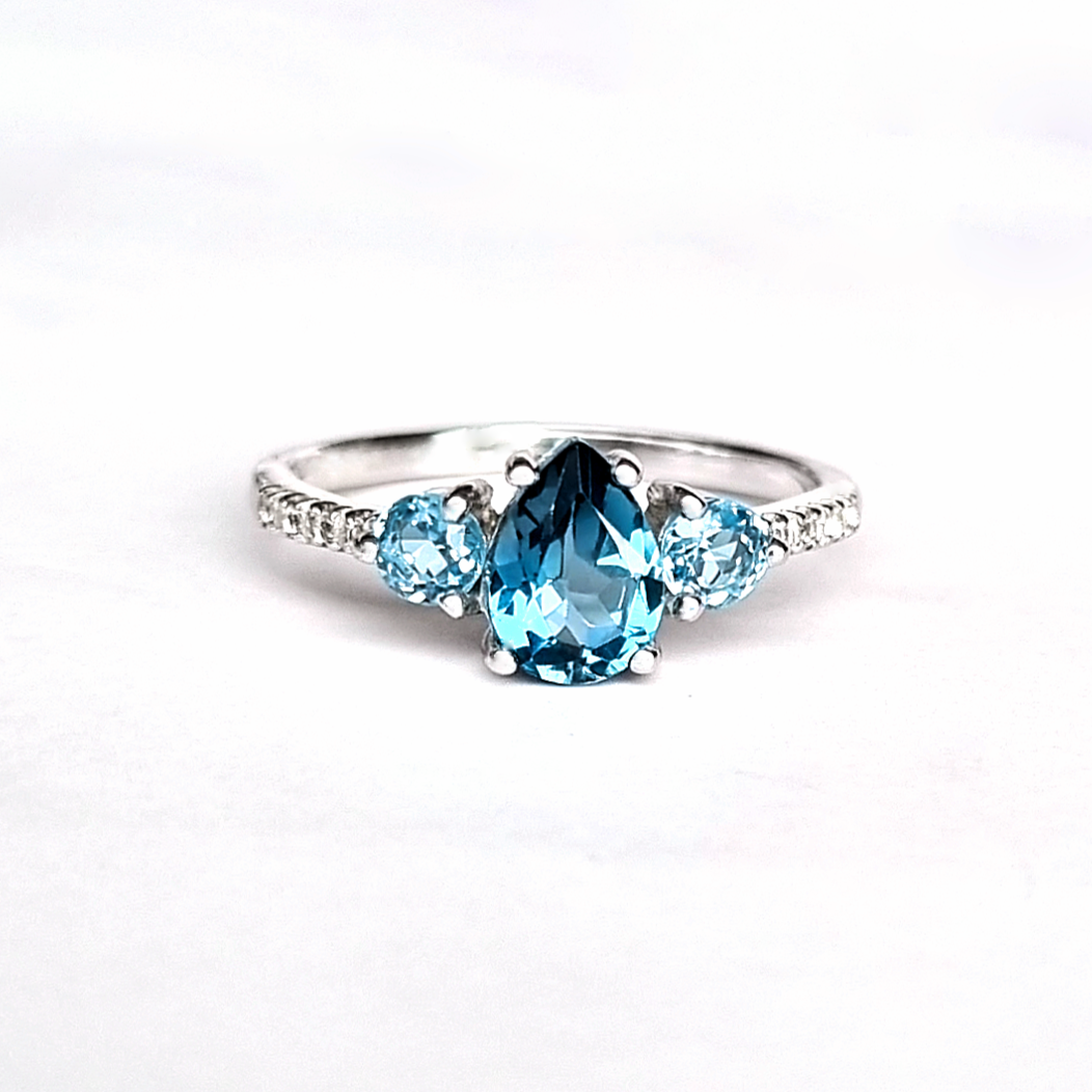 Bague en topaze London Blue et Swiss Blue en argent sterling