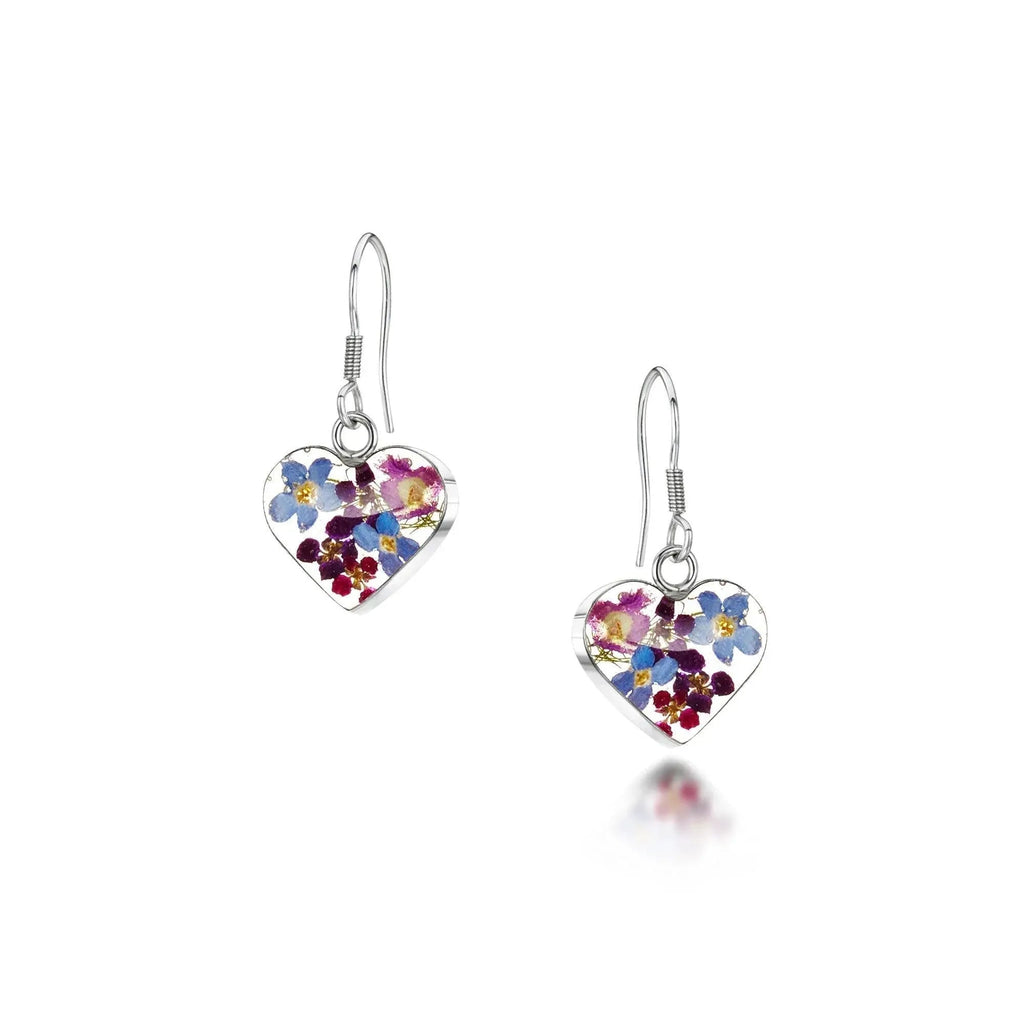Purple Haze Silver Heart Drop Earrings
