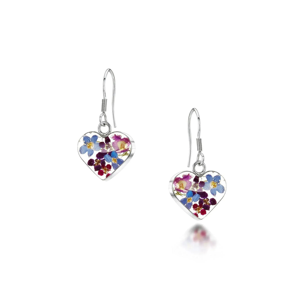 Purple Haze Silver Heart Drop Earrings