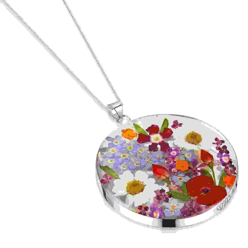 Mixed Flower Full Moon Large Pendant Necklace