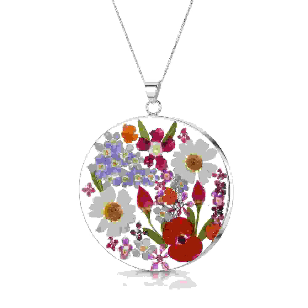 Mixed Flower Full Moon Large Pendant Necklace