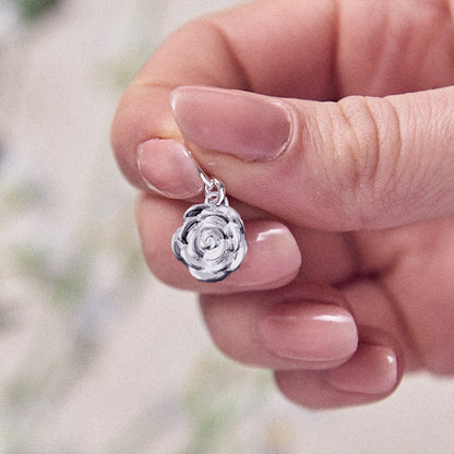 Rose Flower Personalised  Silver Charm