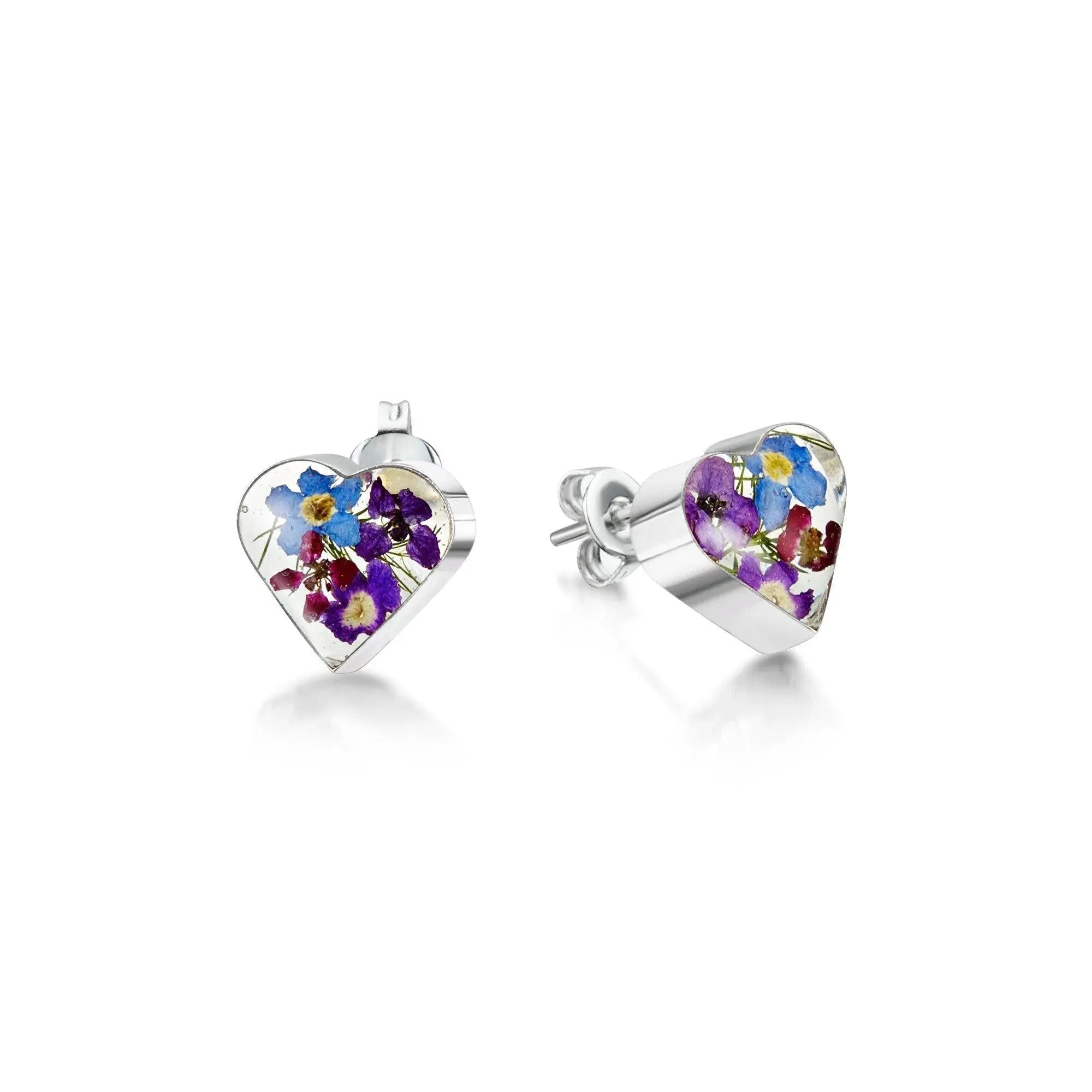 Purple Haze Silver Heart Stud Earrings