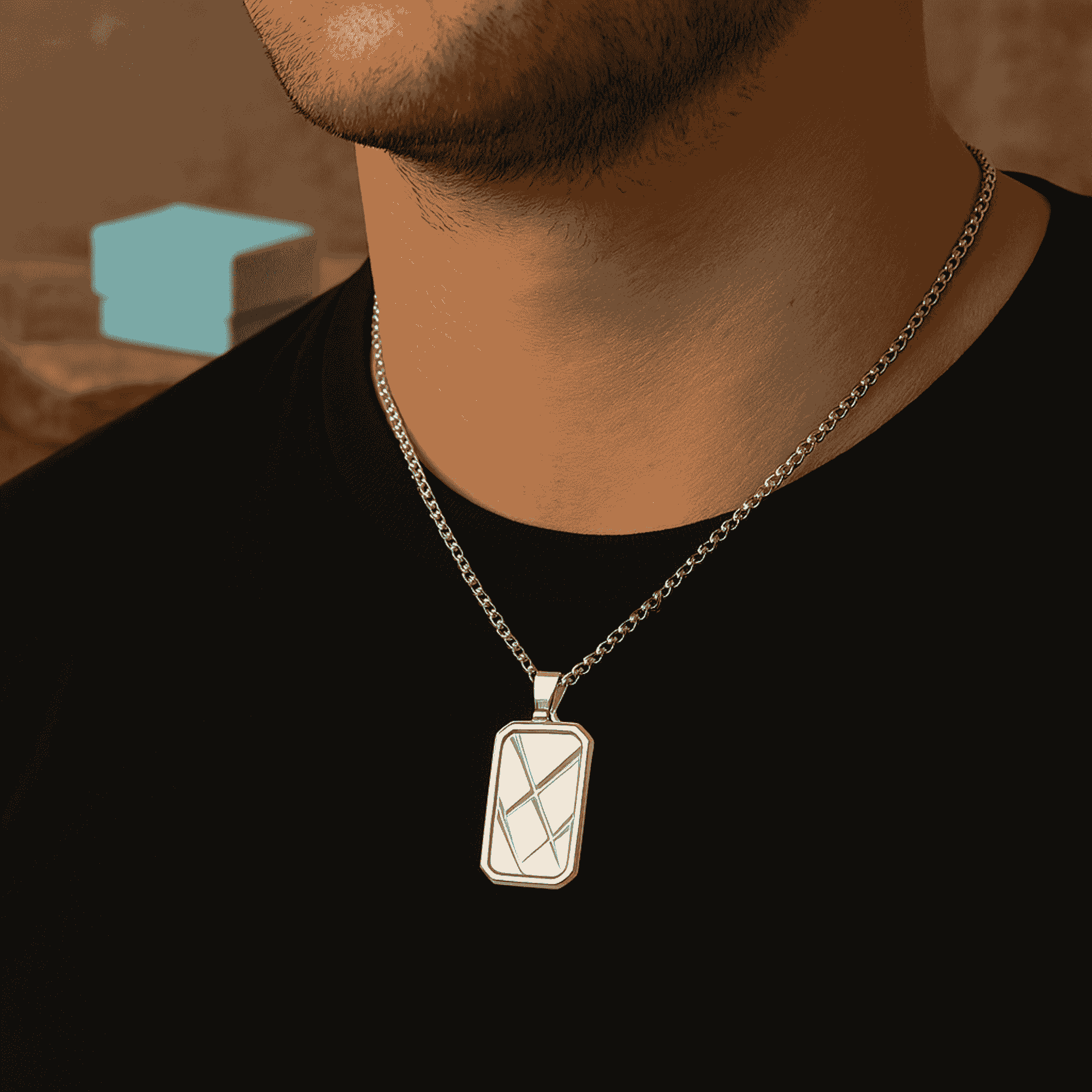 Personalised Men’s Contemporary Silver Dog Tag Necklace