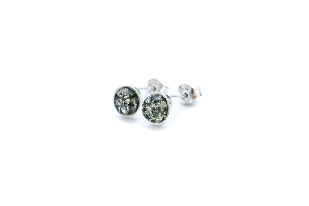 Boucles d'oreilles clous ESSENTIALS mini vert ambre