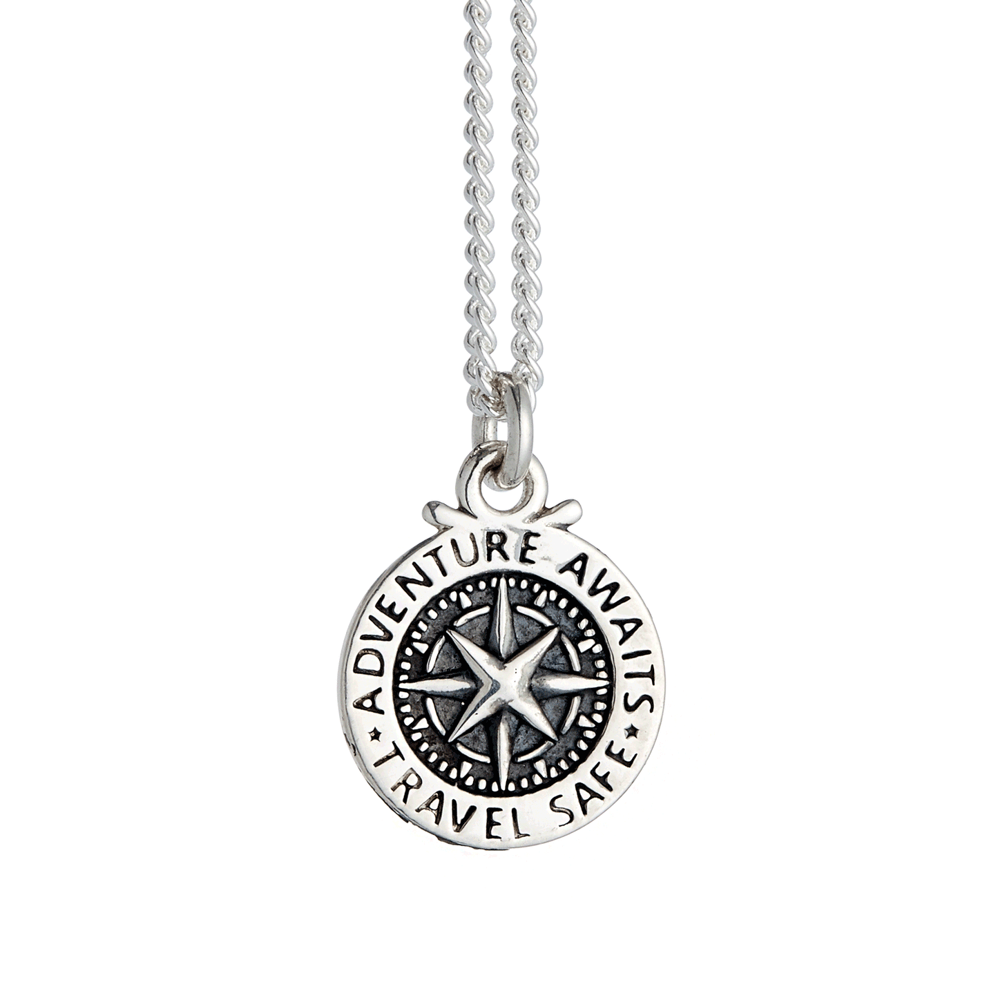 Travel Safe Compass St Christopher Small Silver Necklace