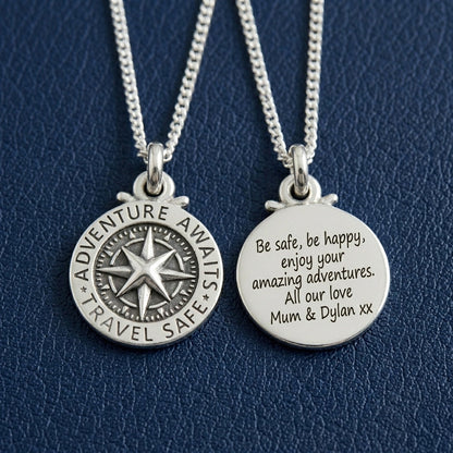 Travel Safe Compass St Christopher Small Silver Necklace
