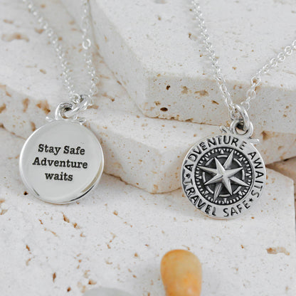 Travel Safe Compass St Christopher Small Silver Necklace