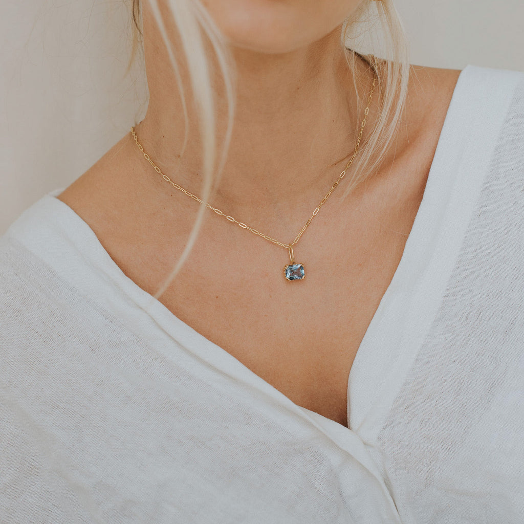 Large Gold Blue Topaz Necklace - Astrid