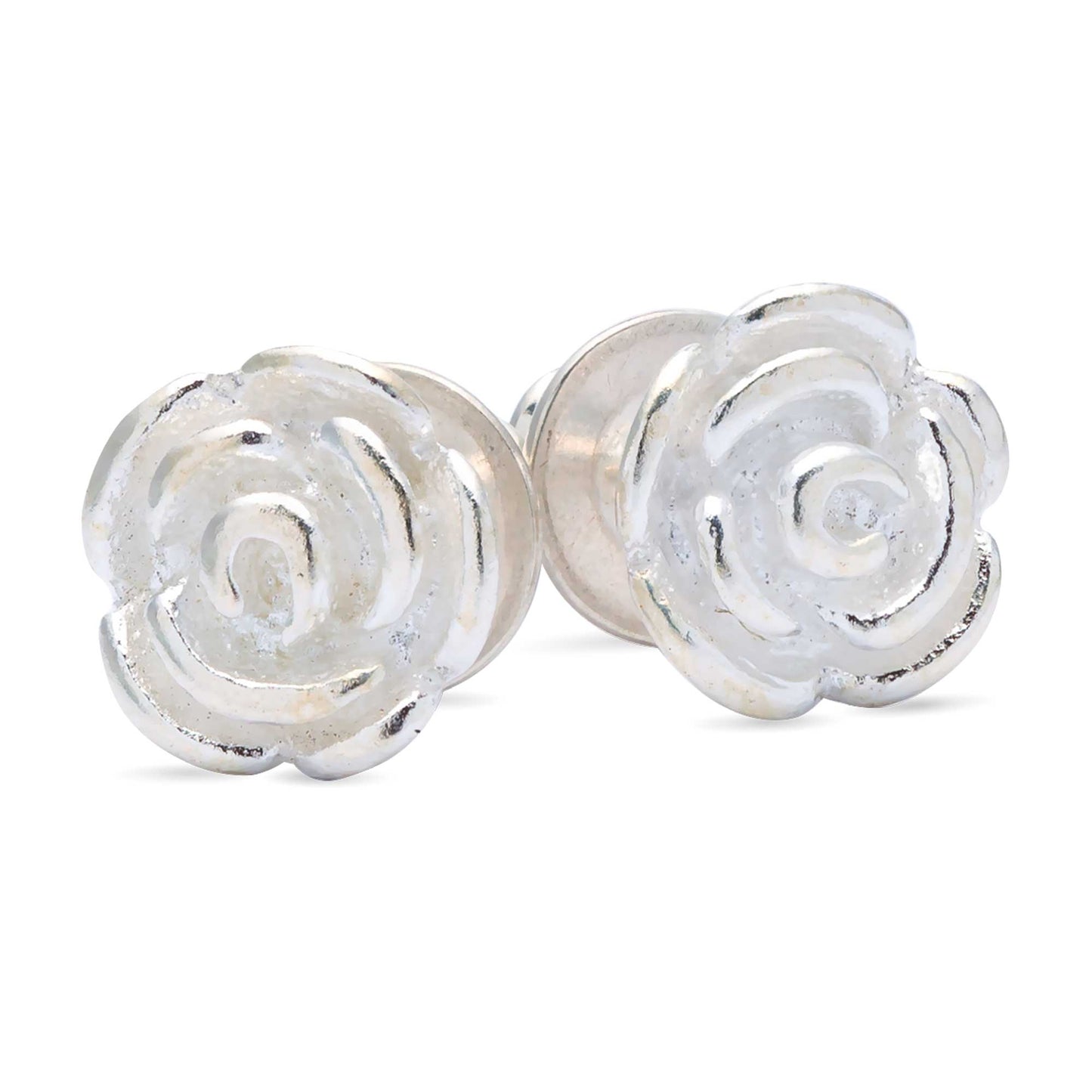 Rose Flower Silver Stud Earrings