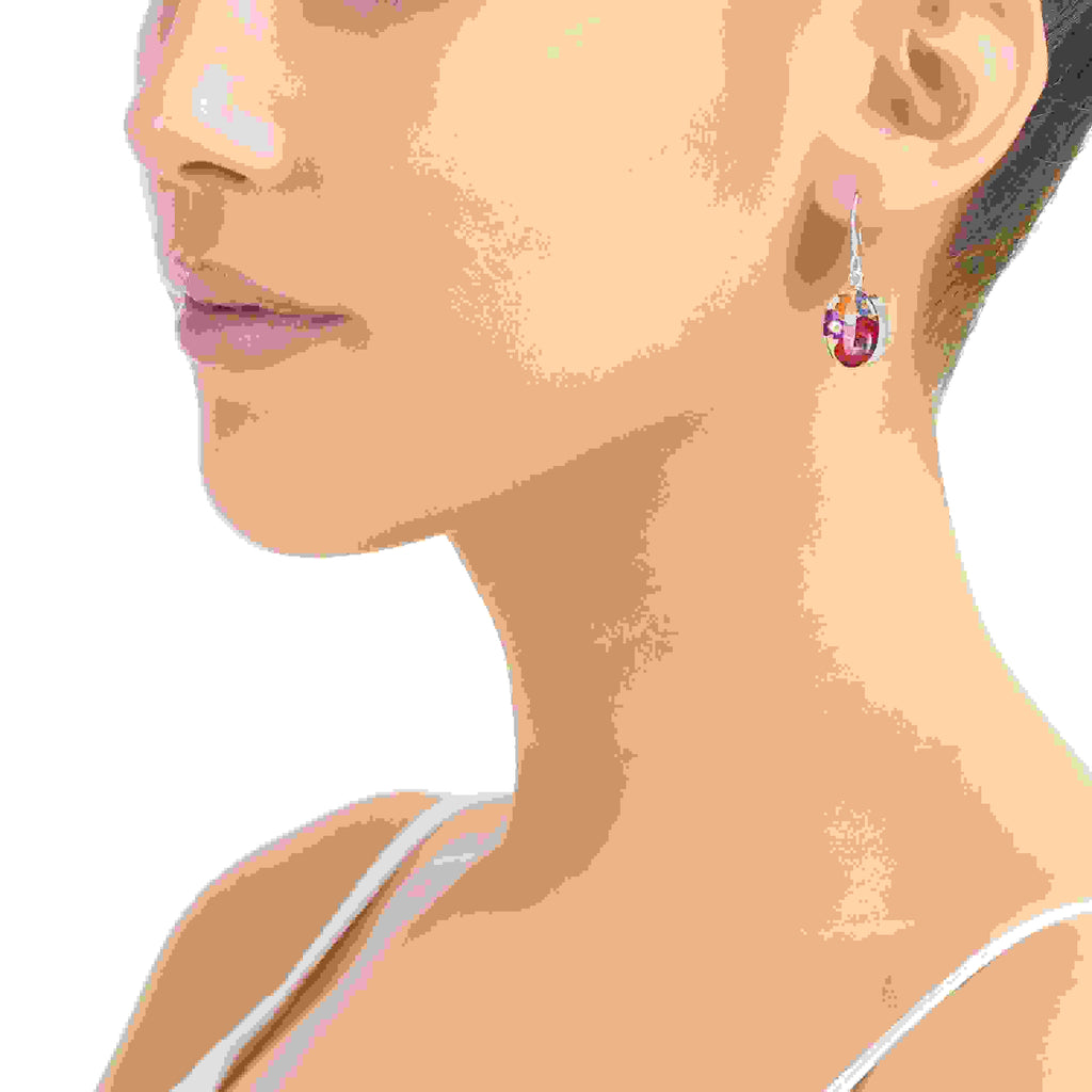 Mixed Flower Oval Drop Earrings