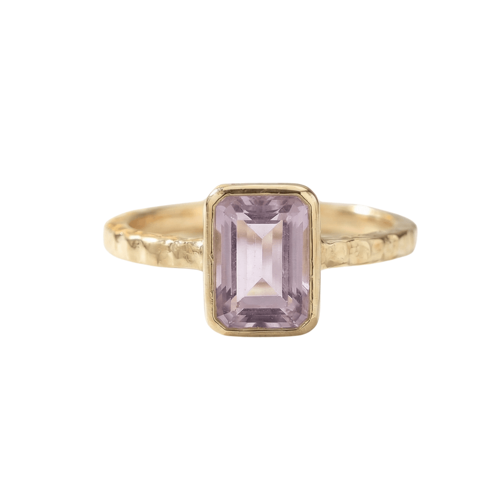 Bague améthyste lavée par les marées - Améthyste octogonale et anneau martelé