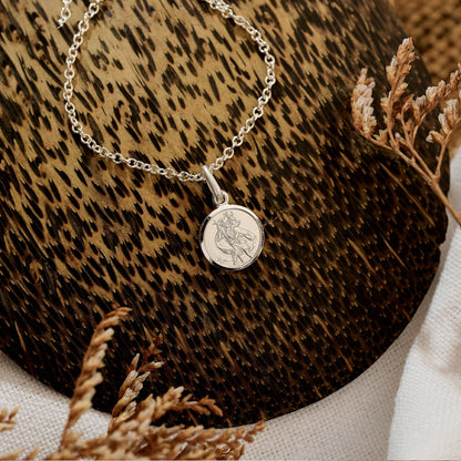 Classic Tiny St Christopher Necklace Sterling Silver 10mm