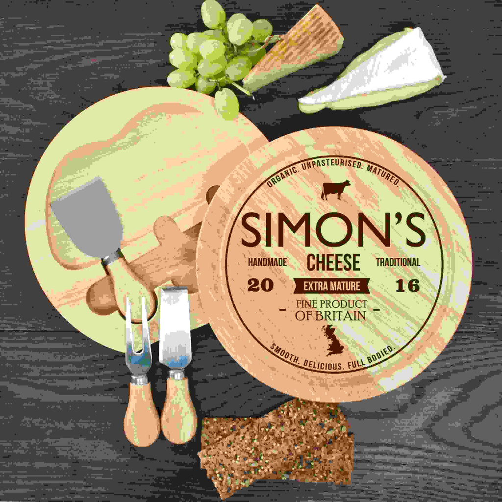 Personalised Traditional Round Cheese Board Set