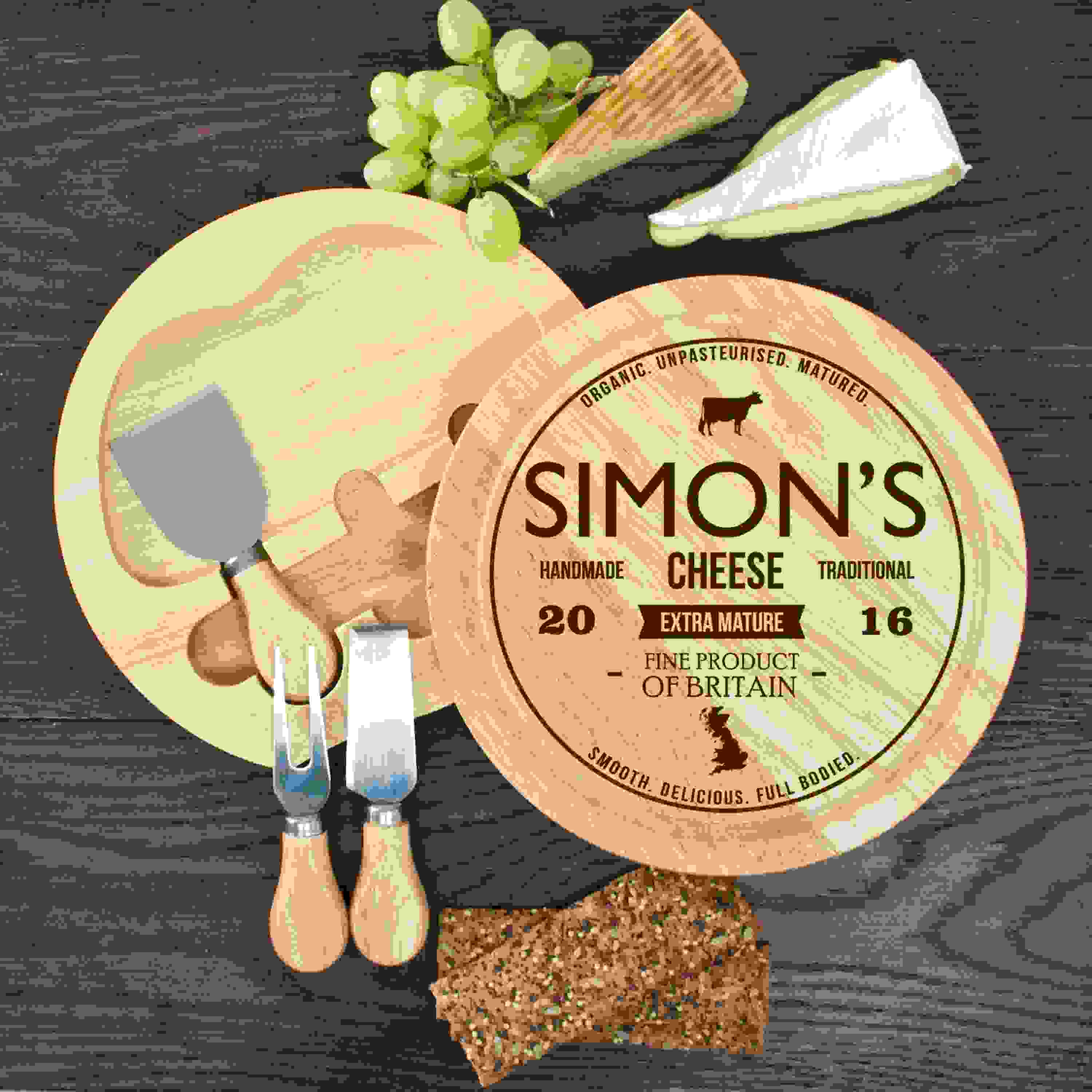 Personalised Traditional Round Cheese Board Set