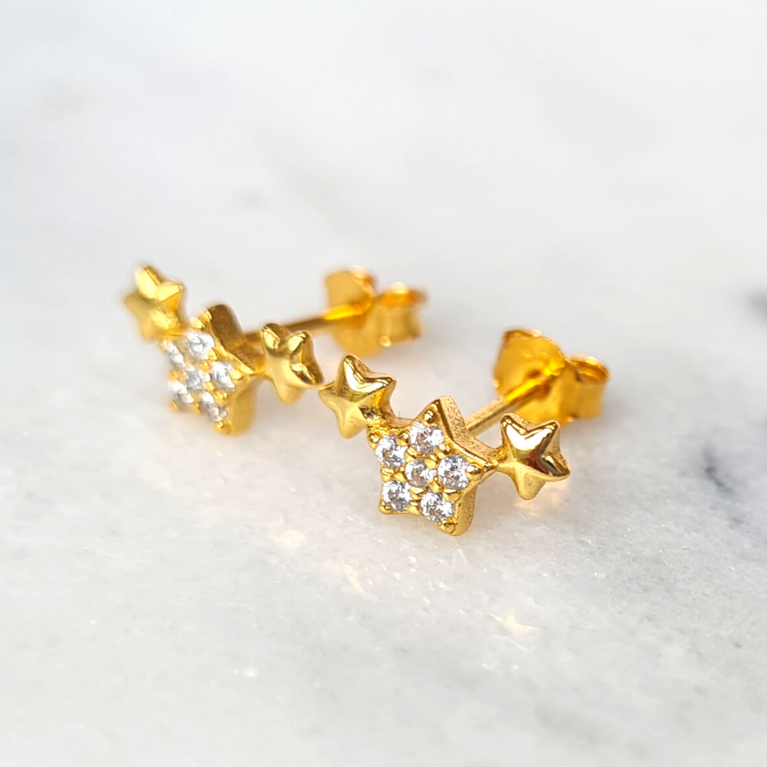 Trio of Stars Earrings in Gold - SJR London Timepiece