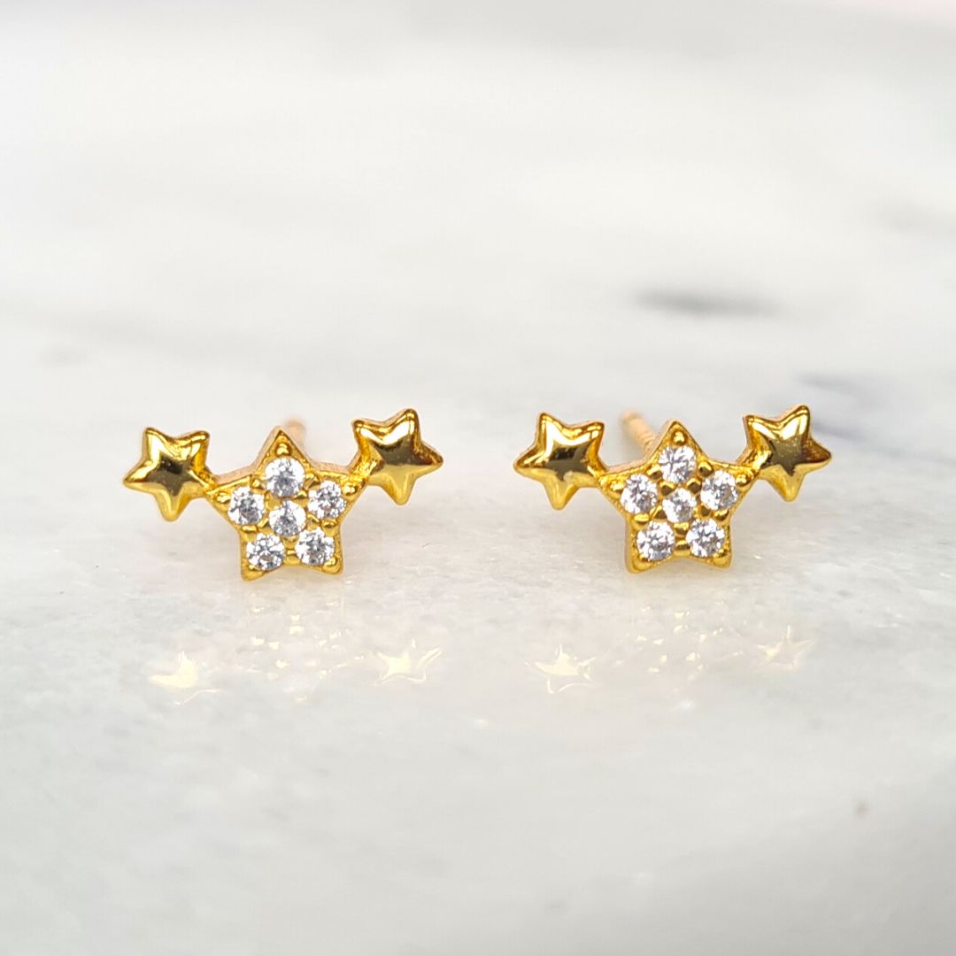 Trio of Stars Earrings in Gold - SJR London Timepiece