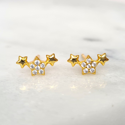 Trio of Stars Earrings in Gold - SJR London Timepiece