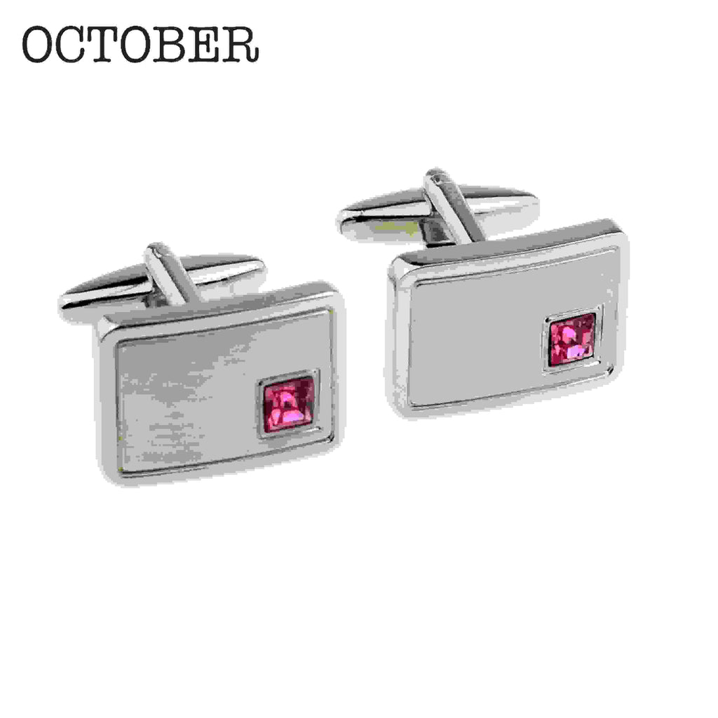Personalised Rhodium Plated Birthstone Crystal Cufflink Set