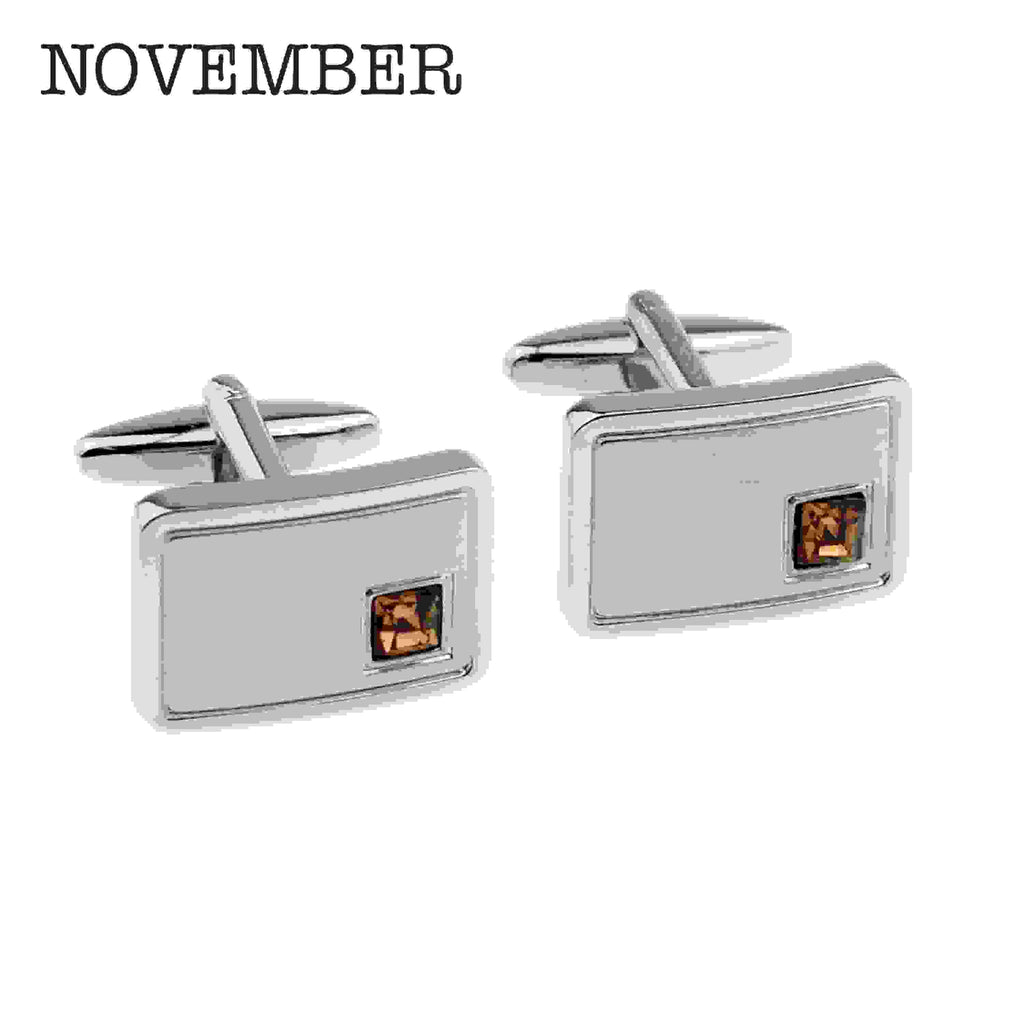 Personalised Rhodium Plated Birthstone Crystal Cufflink Set