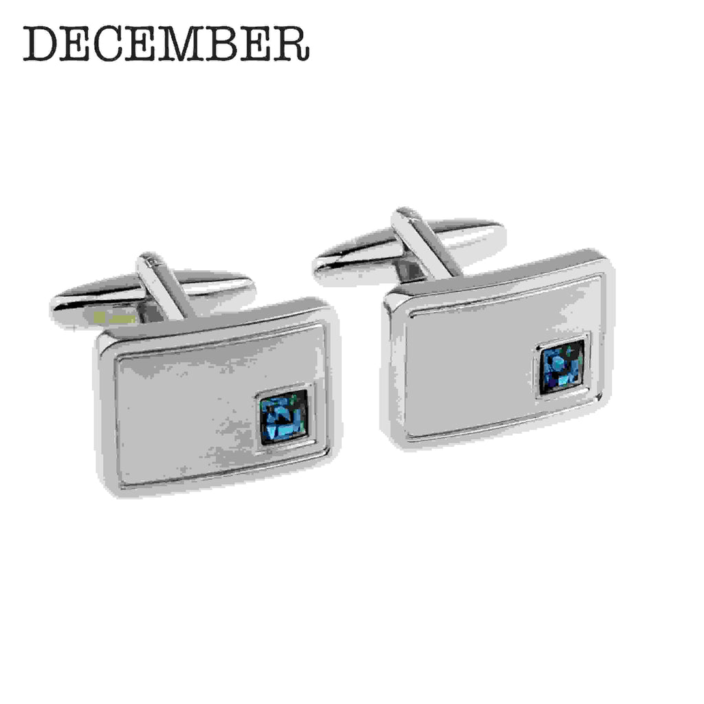 Personalised Rhodium Plated Birthstone Crystal Cufflink Set