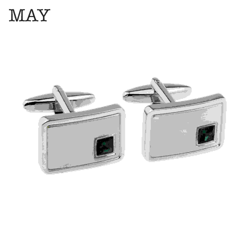 Personalised Rhodium Plated Birthstone Crystal Cufflink Set