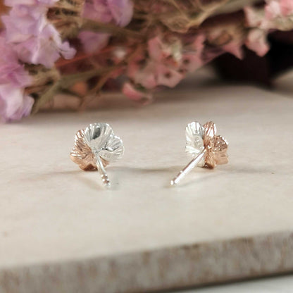 Violet Flower Silver & Rose Gold Stud Earrings