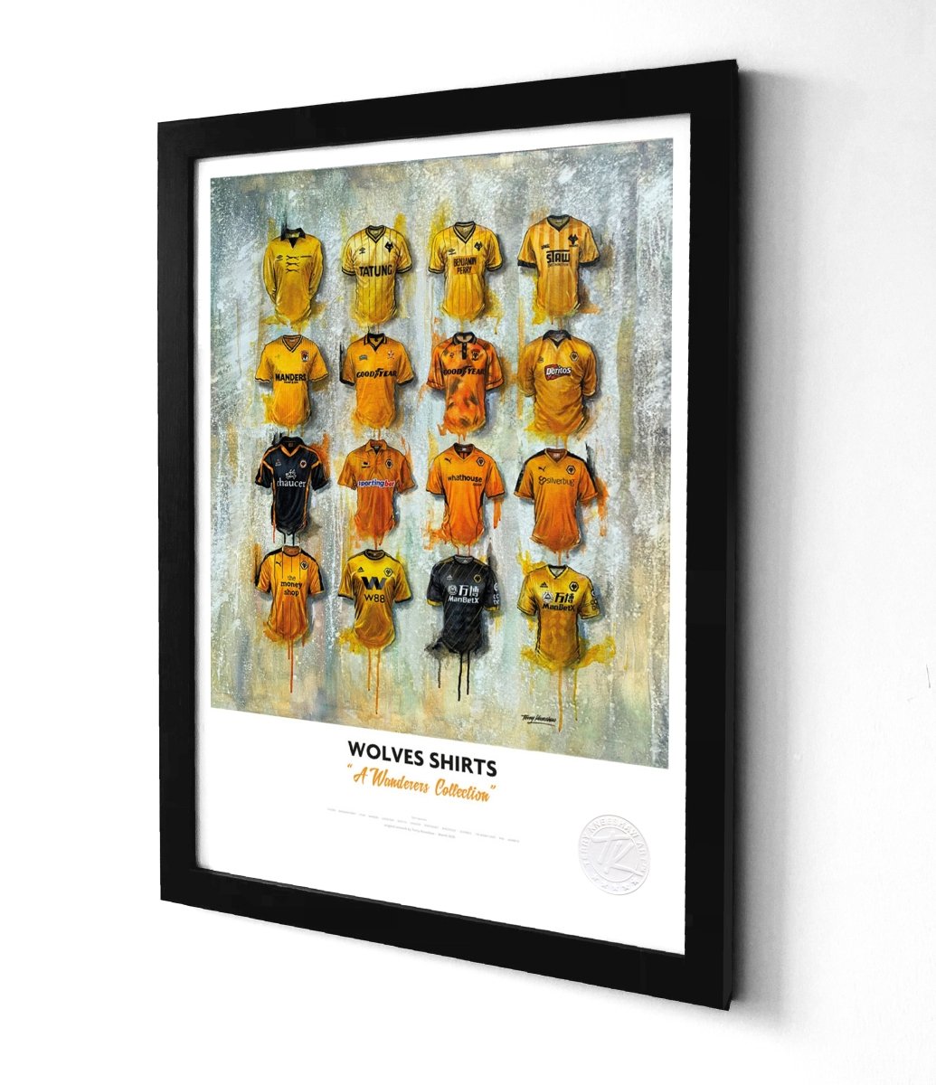 Wolves A3 Framed Print – Iconic Gold & Black Shirt Wall Art