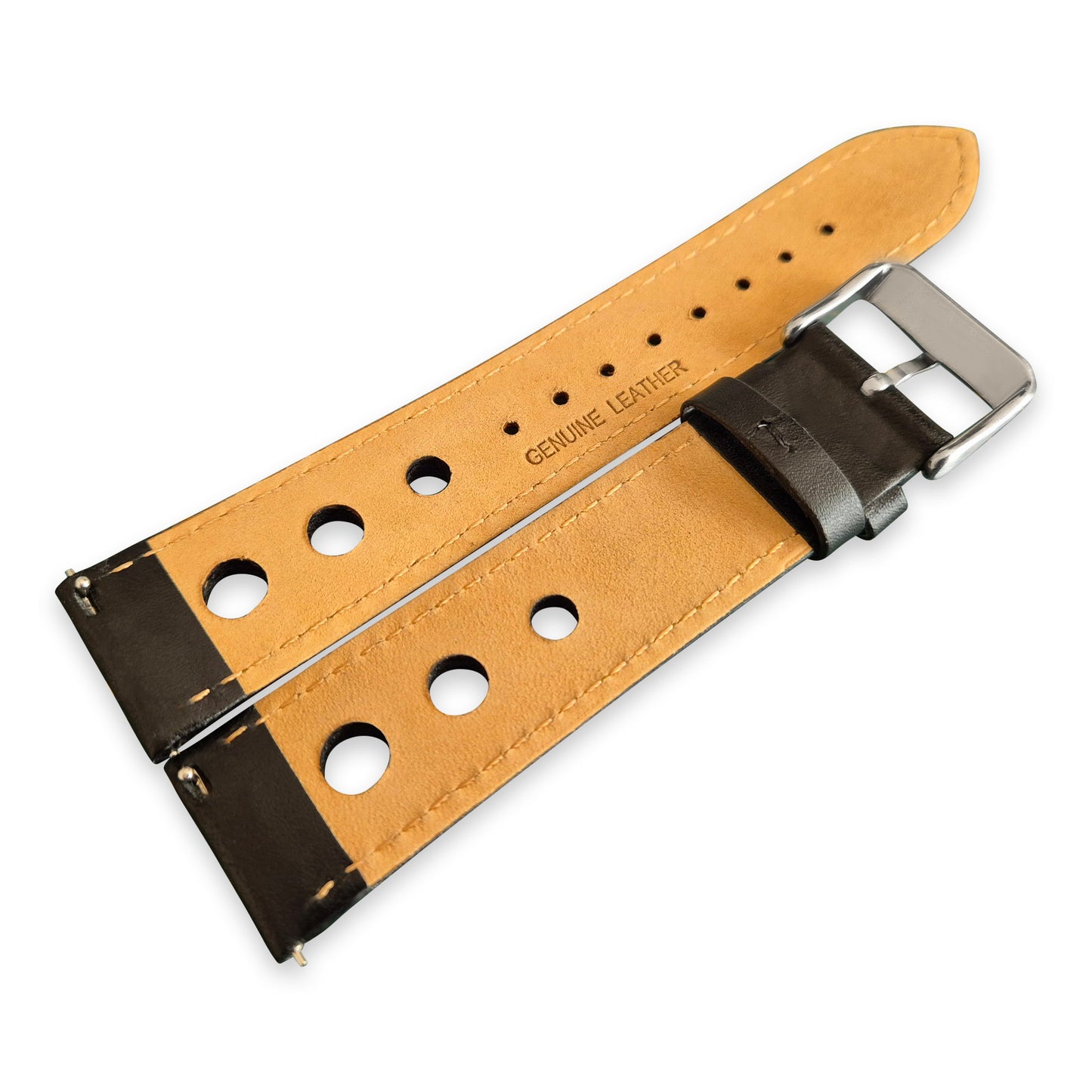 Black And Yellow Leather Rally Hole Watch Strap - SJR London Timepiece
