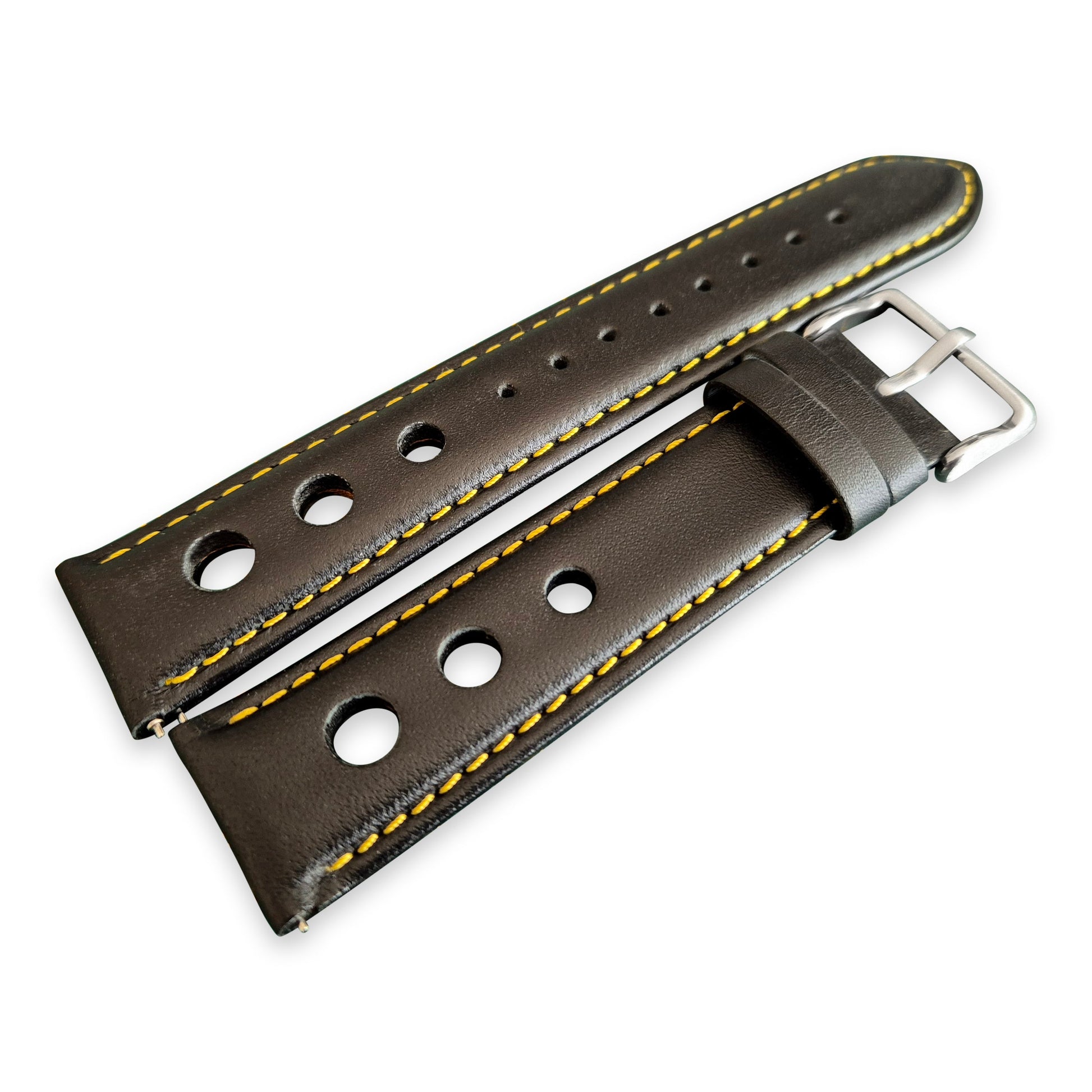 Black And Yellow Leather Rally Hole Watch Strap - SJR London Timepiece
