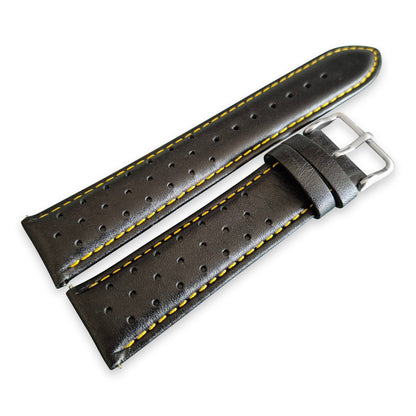 Black And Yellow Leather Rally Watch Strap - SJR London Timepiece